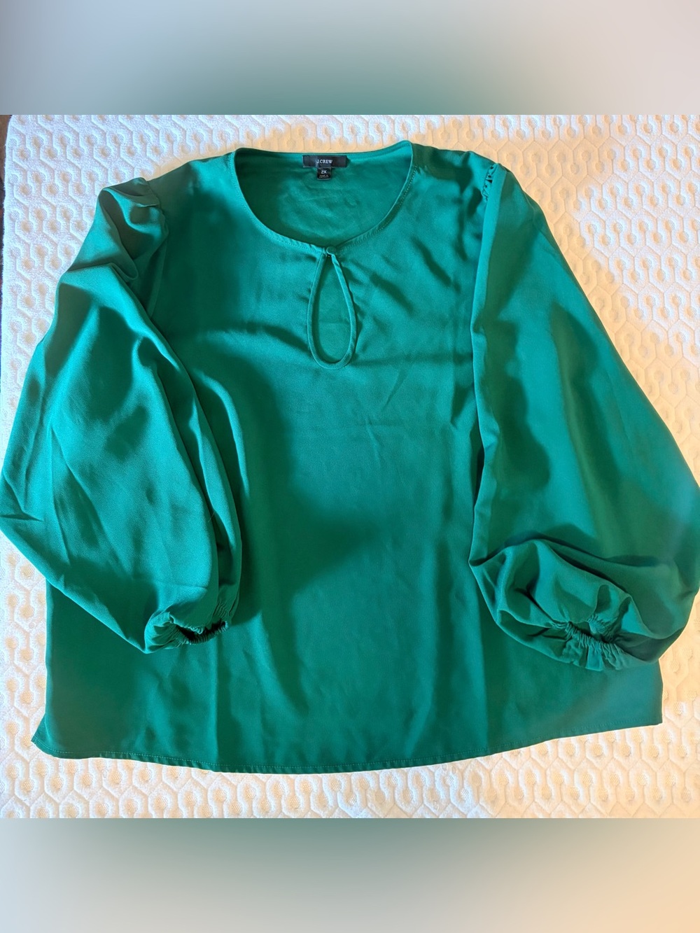 J. Crew Emerald Green Keyhole Puff-Sleeve Blouse